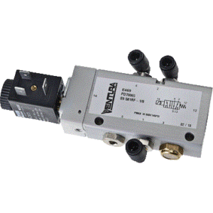 Zawór elektromagnetyczny, 5/2-drożny, Ventura, Przyłącza ø 6 mm Push-In, Tryb pracy otwarty w stanie bezprądowym