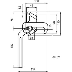 Zamek hakowy dźwigniowy, lewa, nitowanie