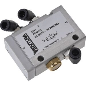 Zawór elektromagnetyczny, 3/2-drożny, Ventura, Przyłącza ø 6 mm Push-In, Tryb pracy zamknięty w stanie bezprądowym